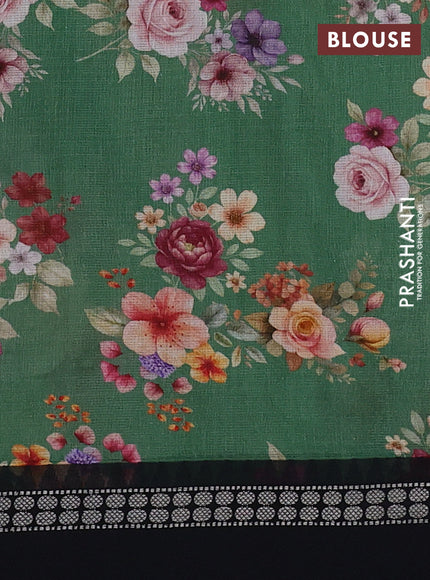 Kota silk cotton saree green and black with allover floral digital prints and thread woven border