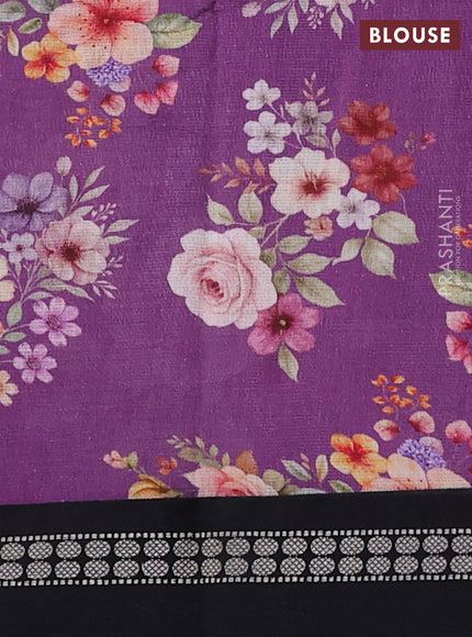 Kota silk cotton saree purple and black with allover floral digital prints and thread woven border