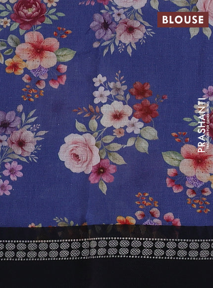 Kota silk cotton saree blue and black with allover floral digital prints and thread woven border