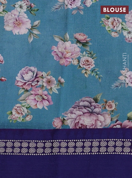 Kota silk cotton saree blue shade and blue with allover floral digital prints and thread woven border