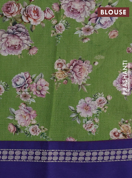Kota silk cotton saree green and blue with allover floral digital prints and thread woven border