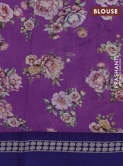 Kota silk cotton saree purple and blue with allover floral digital prints and thread woven border