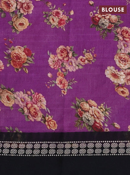 Kota silk cotton saree purple and black with allover floral digital prints and thread woven border
