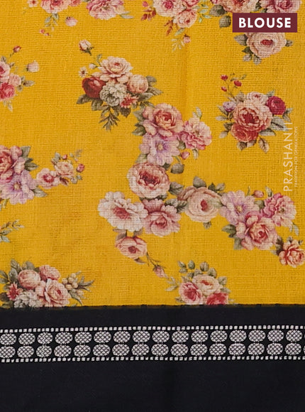 Kota silk cotton saree yellow and black with allover floral digital prints and thread woven border