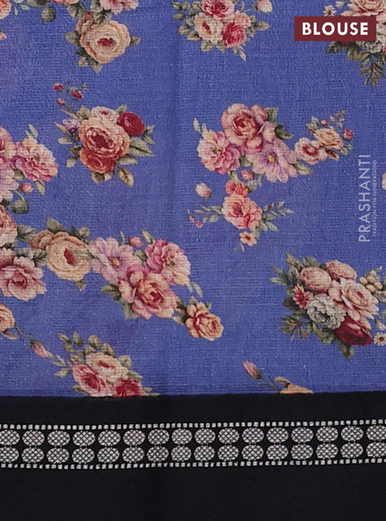 Kota silk cotton saree blue shade and black with allover floral digital prints and thread woven border