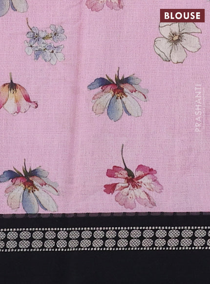 Kota silk cotton saree light pink and black with allover floral digital prints and thread woven border