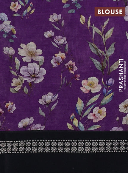 Kota silk cotton saree purple and black with floral digital prints and thread woven border