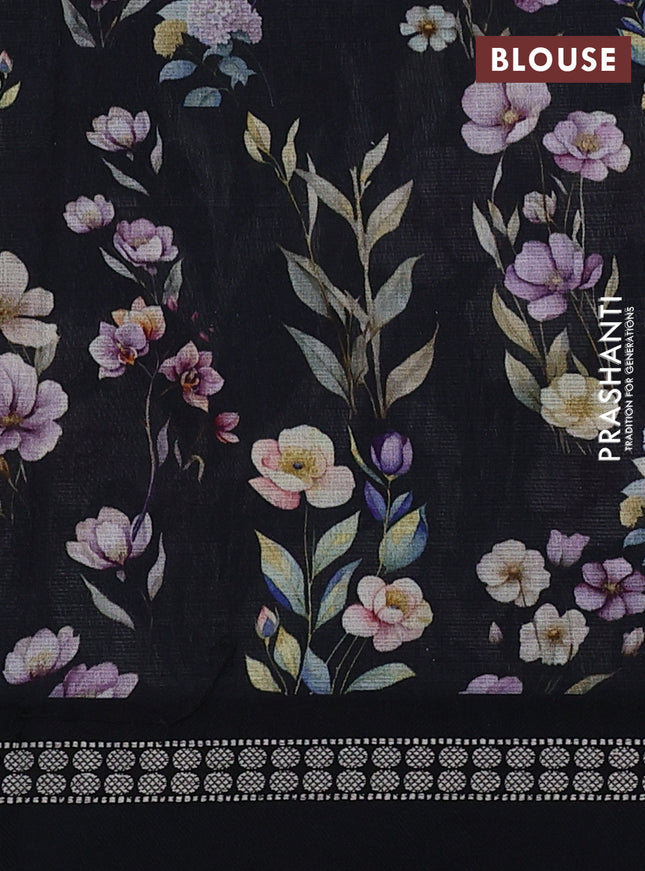 Kota silk cotton saree black with floral digital prints and thread woven border
