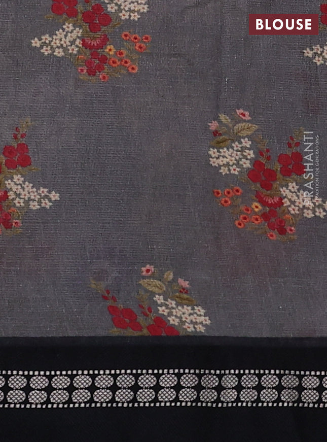 Kota silk cotton saree grey and black with allover floral digital prints and thread woven border
