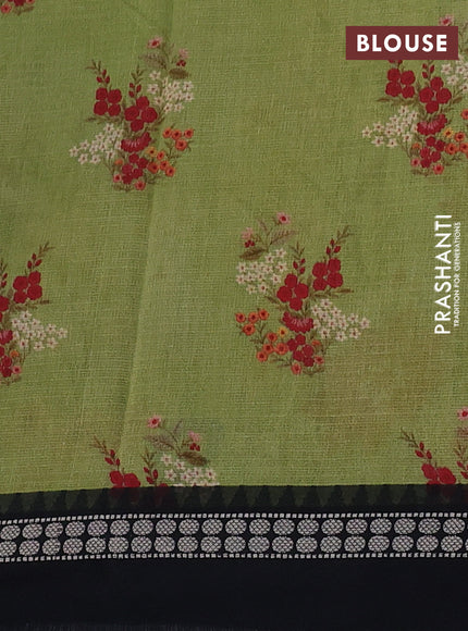Kota silk cotton saree mehendi green and black with allover floral digital prints and thread woven border