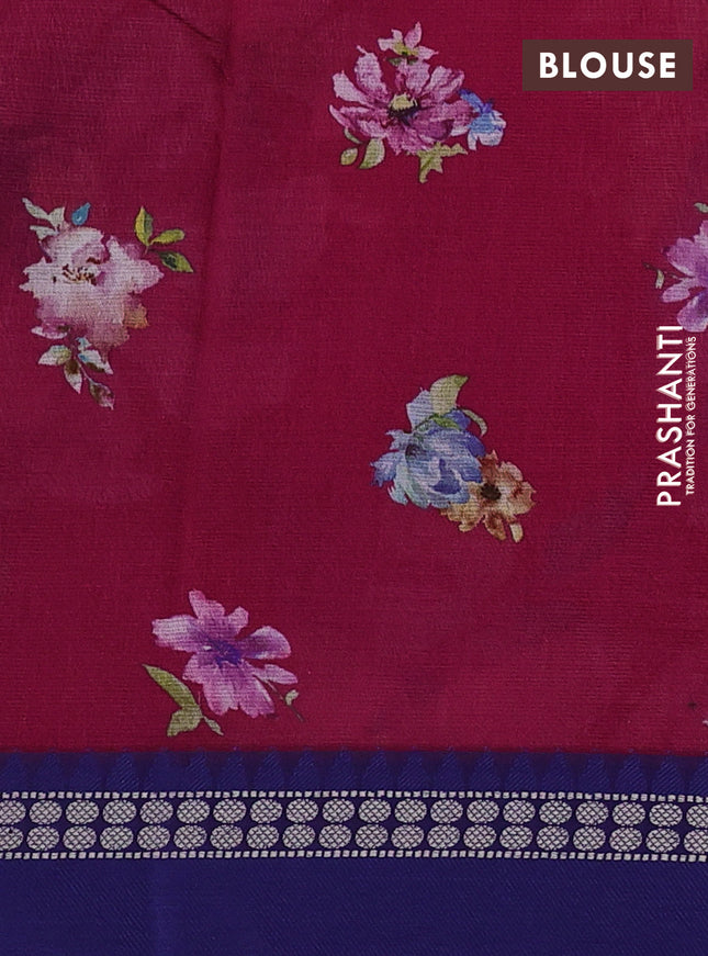 Kota silk cotton saree pink and blue with allover floral digital prints and thread woven border