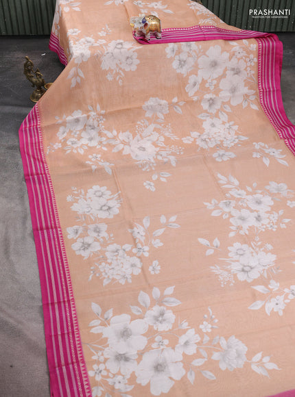 Kota silk cotton saree pastel peach and pink with allover floral digital prints and thread woven border