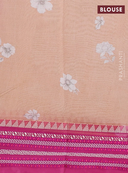 Kota silk cotton saree pastel peach and pink with allover floral digital prints and thread woven border