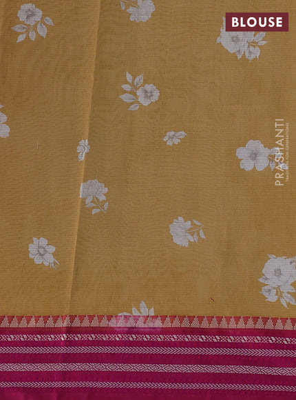 Kota silk cotton saree sandal and pink with allover floral digital prints and thread woven border