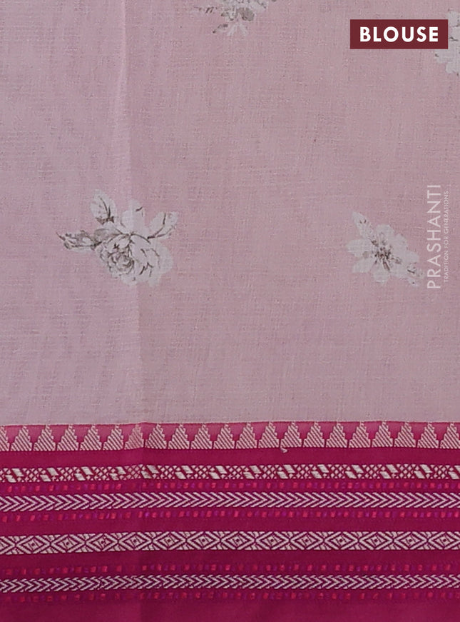Kota silk cotton saree baby pink and pink with floarl digital prints and thread woven border
