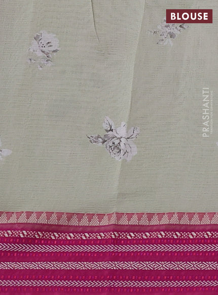 Kota silk cotton saree pastel green and pink with floarl digital prints and thread woven border