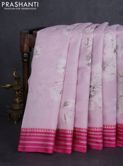 Kota silk cotton saree mild lavender and pink with floarl digital prints and thread woven border