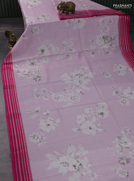 Kota silk cotton saree mild lavender and pink with floarl digital prints and thread woven border