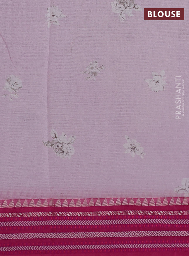Kota silk cotton saree mild lavender and pink with floarl digital prints and thread woven border