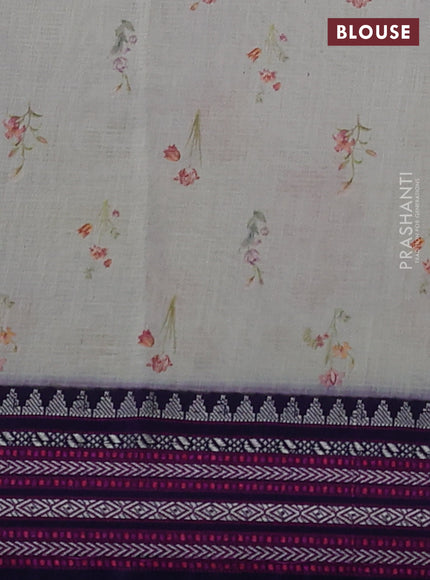 Kota silk cotton saree cream and navy blue with allover floral digital prints and thread woven border