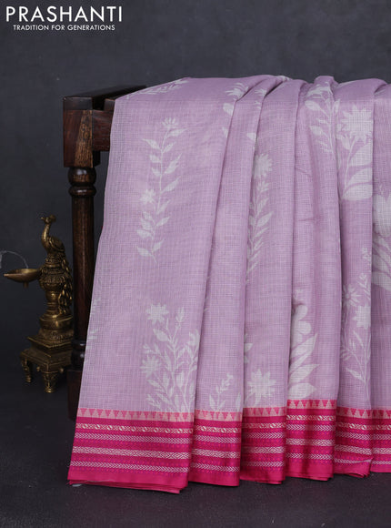 Kota silk cotton saree lavender and pink with floarl digital prints and thread woven border