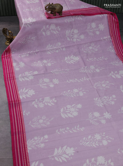 Kota silk cotton saree lavender and pink with floarl digital prints and thread woven border