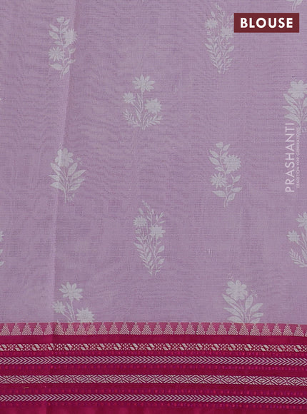 Kota silk cotton saree lavender and pink with floarl digital prints and thread woven border