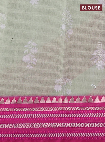Kota silk cotton saree pista green and pink with floarl digital prints and thread woven border