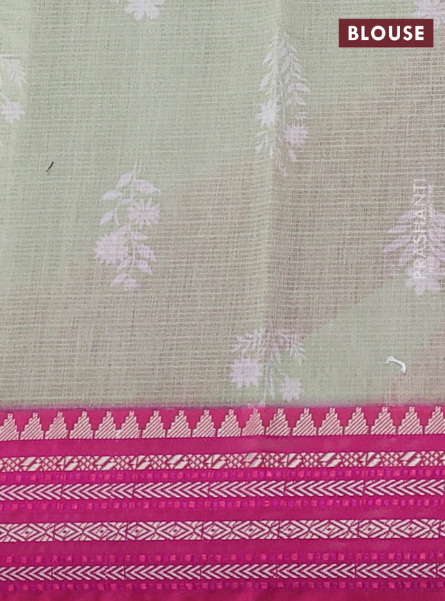 Kota silk cotton saree pista green and pink with floarl digital prints and thread woven border