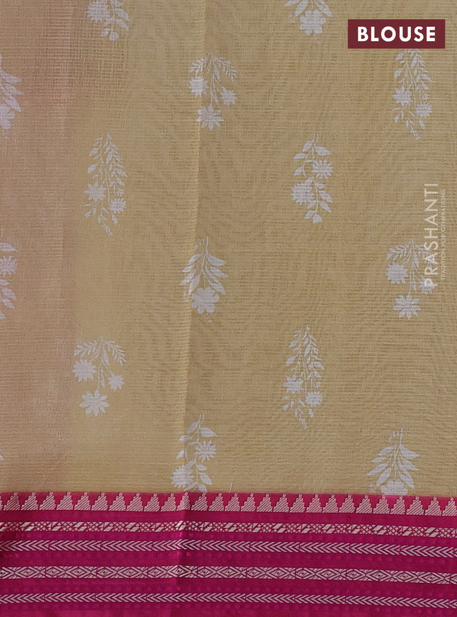 Kota silk cotton saree sandal and pink with floarl digital prints and thread woven border