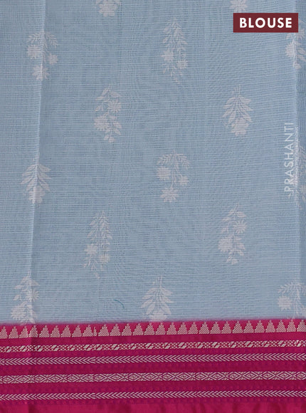 Kota silk cotton saree teal blue and pink with floarl digital prints and thread woven border