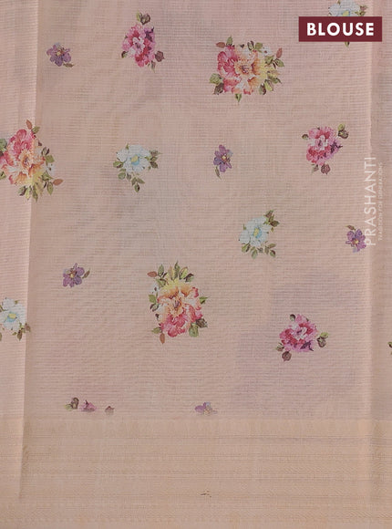Kota silk cotton saree pale orange with floarl digital prints and thread woven border
