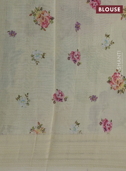 Kota silk cotton saree pale yellow with floarl digital prints and thread woven border
