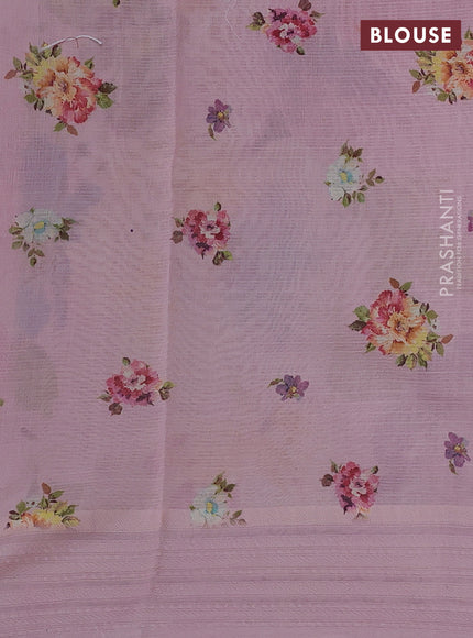 Kota silk cotton saree light pink with floarl digital prints and thread woven border