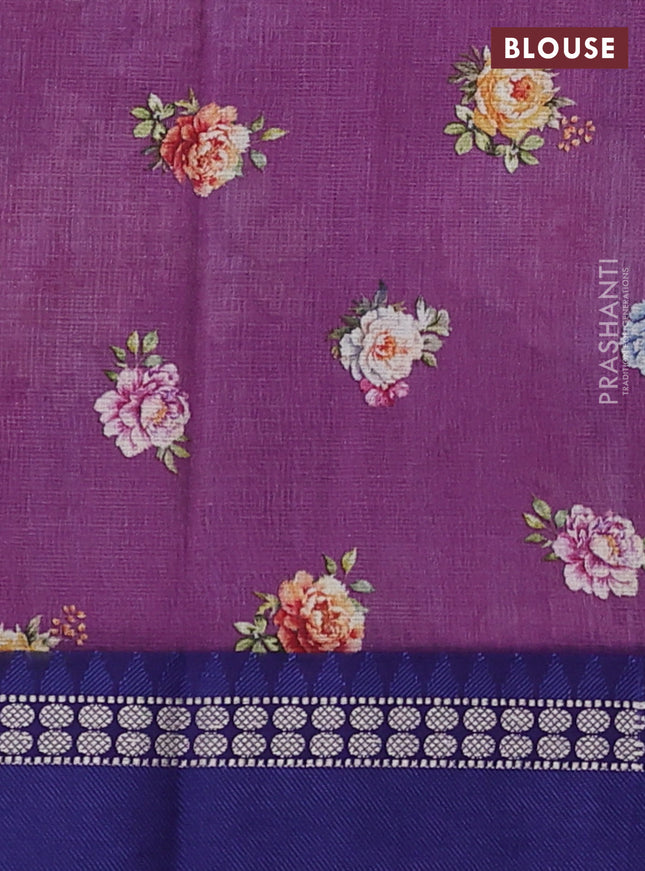 Kota silk cotton saree purple and blue with allover floral digital prints and thread woven border