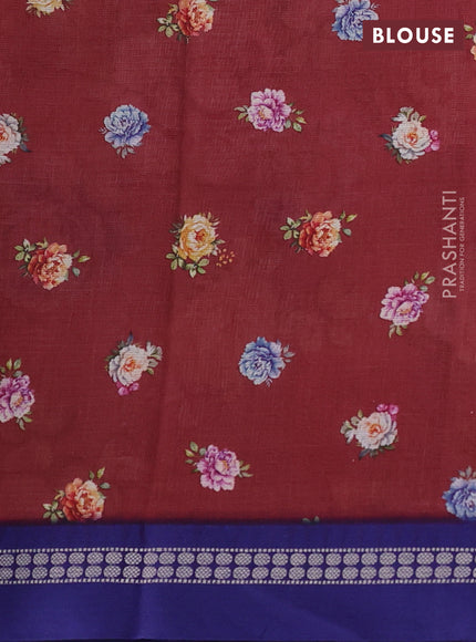 Kota silk cotton saree deep maroon and blue with allover floral digital prints and thread woven border