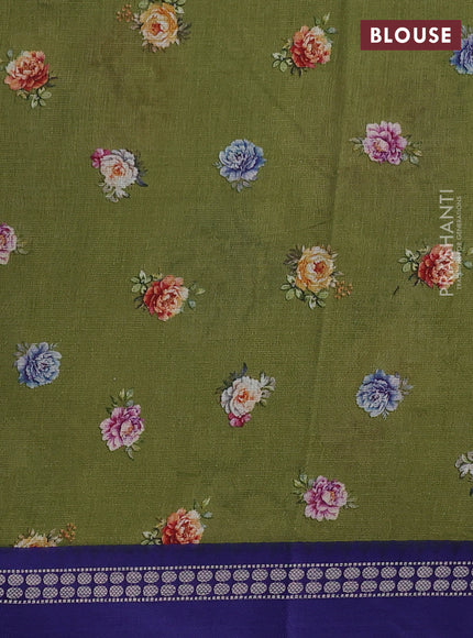 Kota silk cotton saree sap green and blue with allover floral digital prints and thread woven border