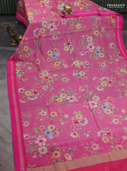 Kota silk cotton saree pink shade and pink with floarl digital prints and thread woven border