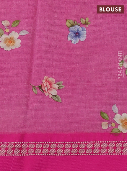 Kota silk cotton saree pink shade and pink with floarl digital prints and thread woven border