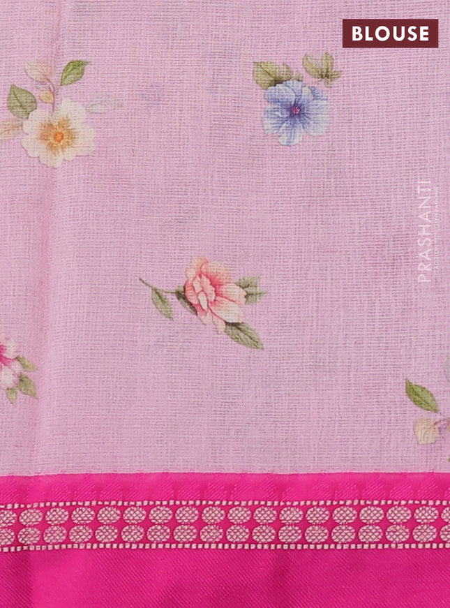 Kota silk cotton saree light pink and pink with floarl digital prints and thread woven border