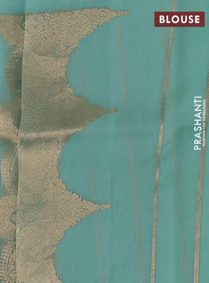 Banarasi organza silk saree teal blue with zari woven buttas and zari woven border