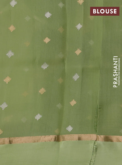 Banarasi organza silk saree pista green with allover silver & gold zari weaves and zari woven simple border