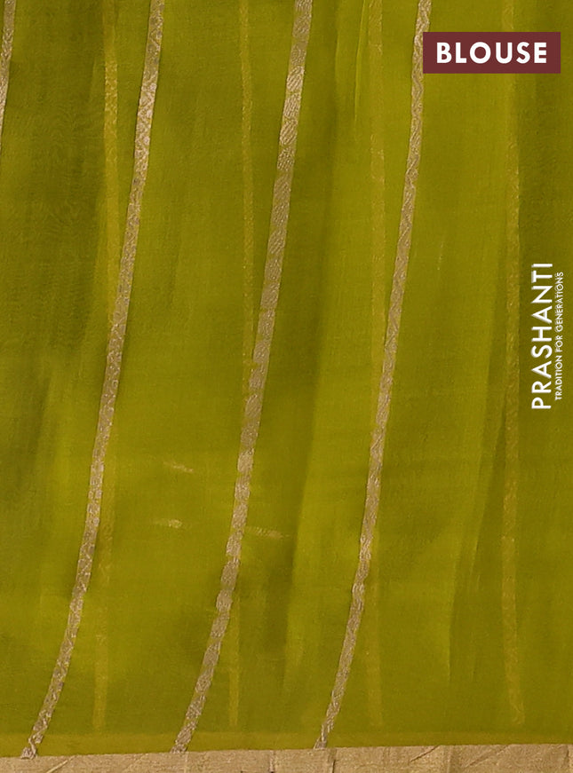 Banarasi organza silk saree lime green with allover zari stripes pattern & butas and zari woven border