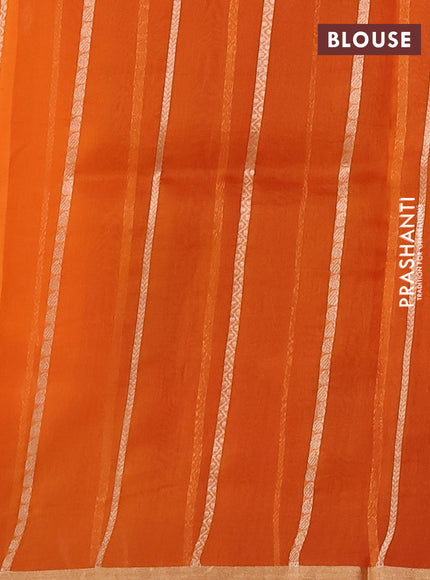 Banarasi organza silk saree orange with allover zari stripes pattern & butas and zari woven border