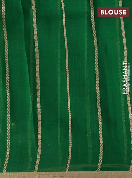 Banarasi organza silk saree green with allover zari stripes pattern & butas and zari woven border