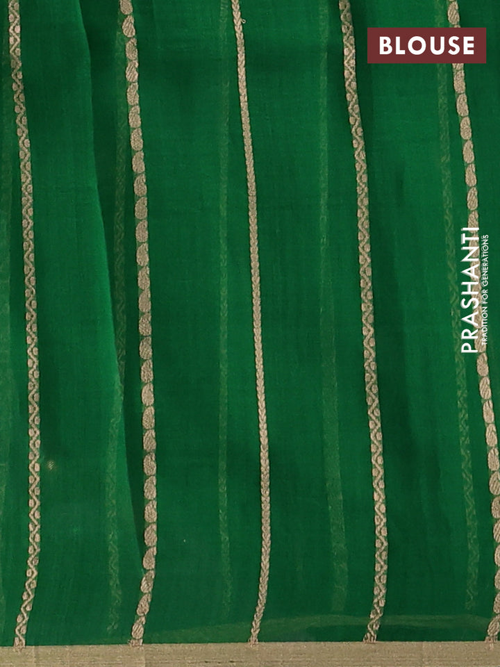 Banarasi organza silk saree green with allover zari stripes pattern & butas and zari woven border