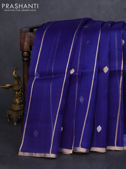 Banarasi organza silk saree navy blue with allover zari stripes pattern & butas and zari woven border