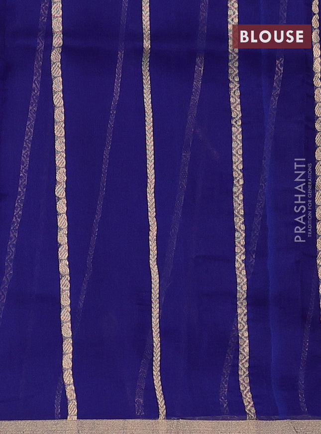 Banarasi organza silk saree navy blue with allover zari stripes pattern & butas and zari woven border