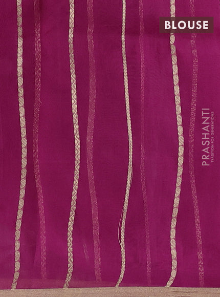 Banarasi organza silk saree magenta pink with allover zari stripes pattern & butas and zari woven border