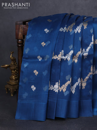 Banarasi organza silk saree peacock green with allover silver & gold zari weaves and simple border